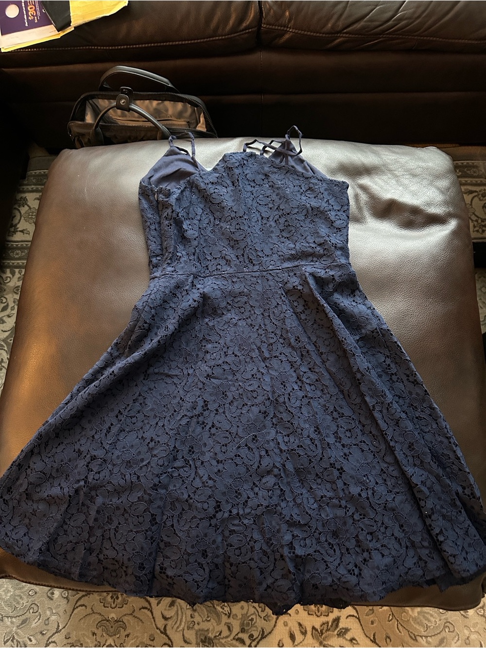 Soprano Navy Blue Lace Spaghetti Strap Mini Dress